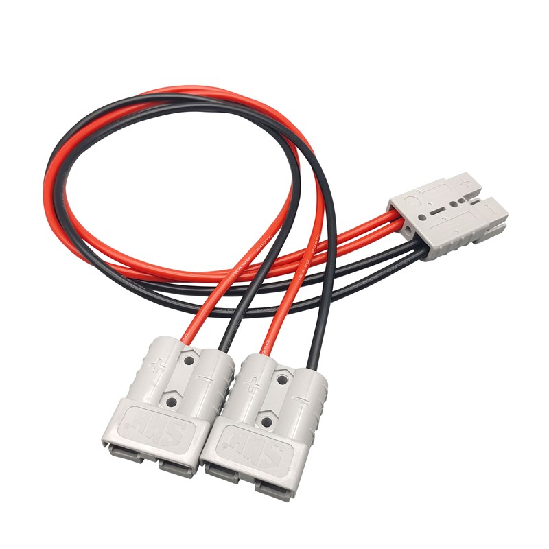 50A600V充电头插头一转二大电流连接器带线电动叉车蓄电池转接线