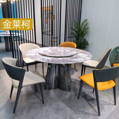 圆桌极简现代创意花瓣餐桌大理石岩板餐台