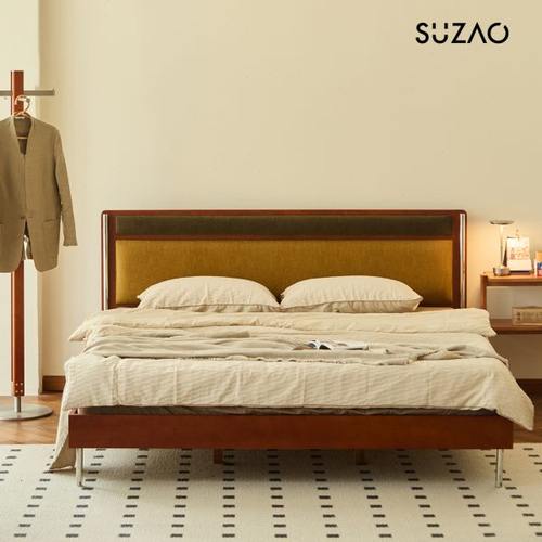 愫造木作复古樱桃木床1.5米小户型主次卧床实木1.8m双人齐边床