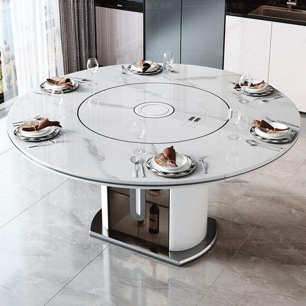 2024新款岩板圆形餐桌多功能可伸缩餐桌带电磁炉暖菜转盘家用餐桌,住宅家具,岩板餐桌,淘宝优惠券,粉丝福利购,淘宝优惠卷