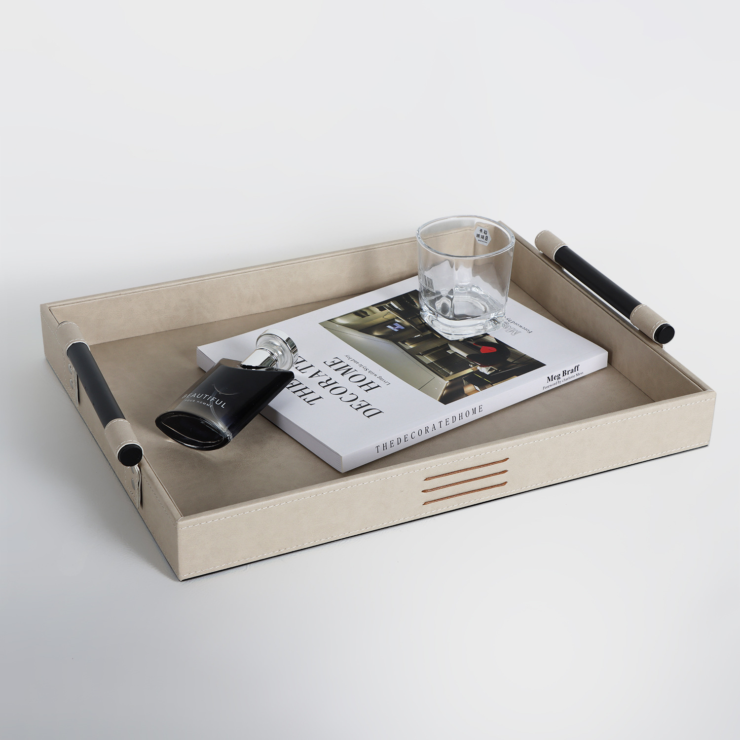 现代简约高端皮质托盘样板房售楼处酒店客厅茶几桌面装饰轻奢摆件