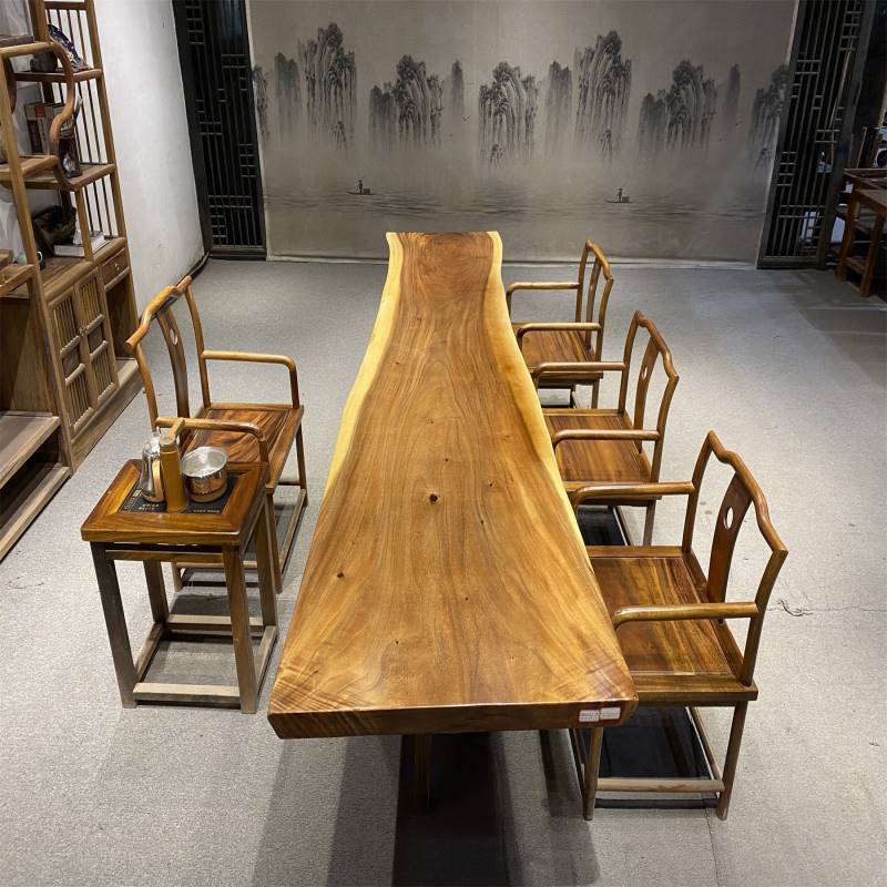 胡桃木实木大板茶桌原木整块茶台办公桌胡桃木书桌无拼接画案会议