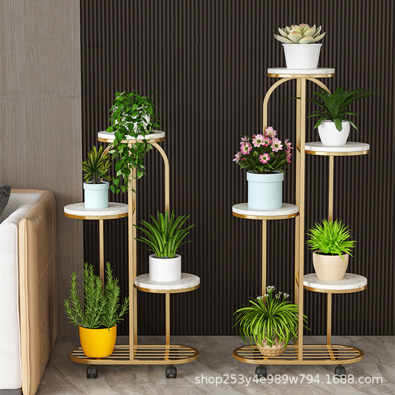 花架置物架客厅落地式可移动带轮阳台轻奢网红简约大理石花盆架子