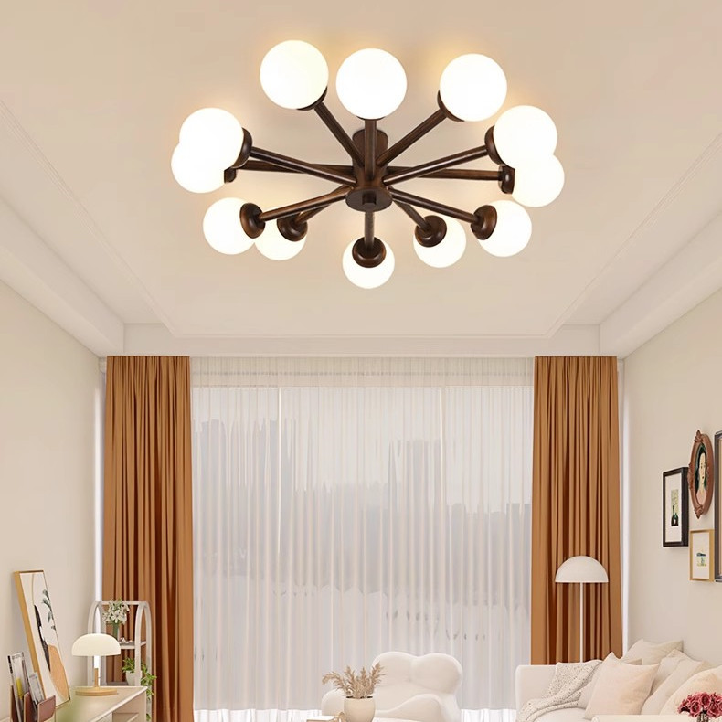 简约创意网红魔豆实木led客厅卧室书房胡桃木色吸顶灯灯具X1098