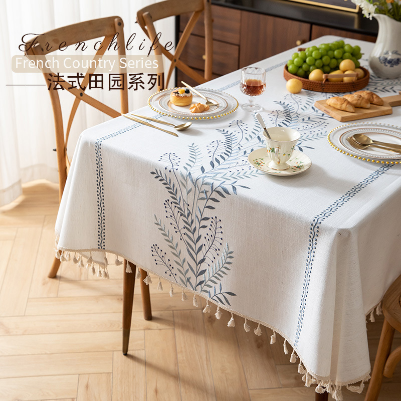 新款田园棉麻涤棉绣花流苏桌旗长方形家用客厅聚会装饰桌布茶几布