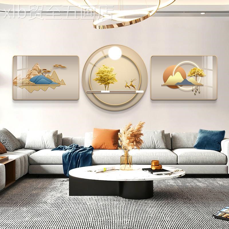 网红新轻客款厅装饰景金t色山背水沙发墙挂圆形组奢合年背景