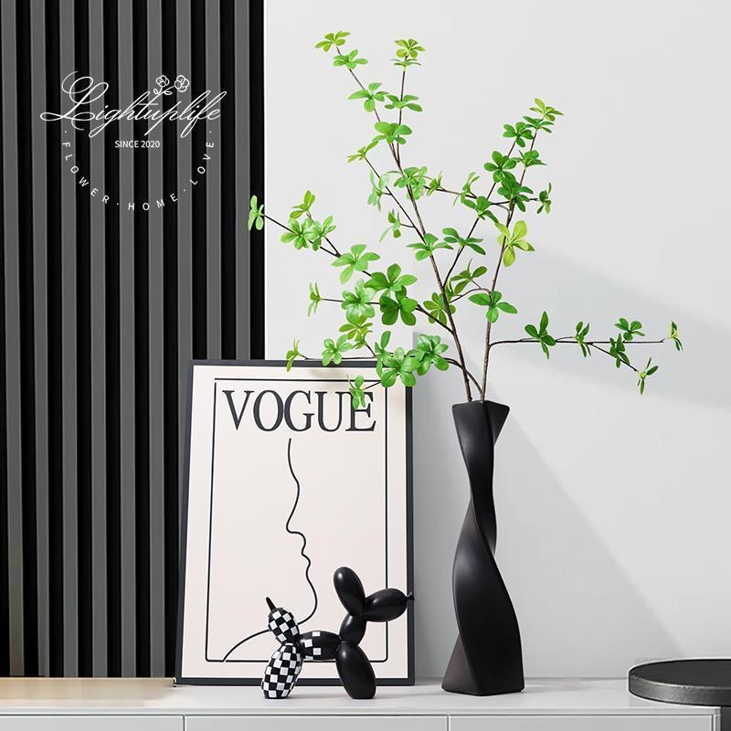 陶瓷花瓶摆件客厅插花黑色轻奢高级感极简侘寂风玄关电.视柜软装