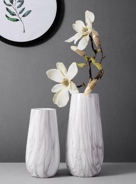 大口径大理e石纹陶瓷花瓶客厅家居干花插瓶摆件饰品水转印艺术花