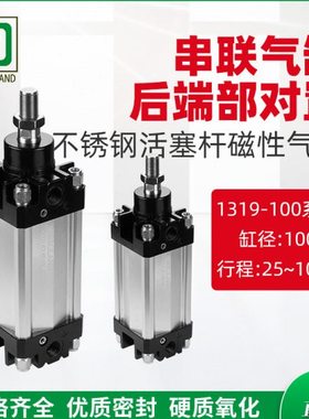 ISO-VDMA标准1319-100系列后端部对置串联气缸 不锈钢活塞杆磁性