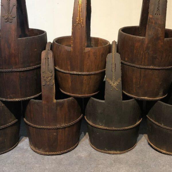 民俗老物件木水桶创意盆景木艺木雕大水桶影视道具摆件装饰用花盆