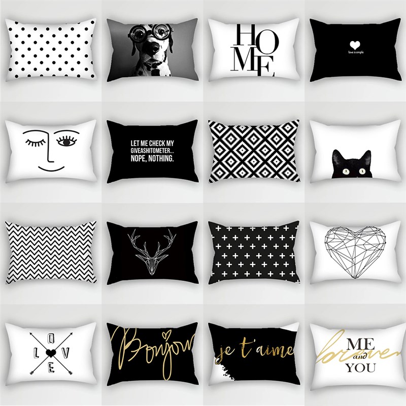 北欧双面黑色文字l抱枕套简约现代沙发客厅靠背靠枕汽车护腰长方