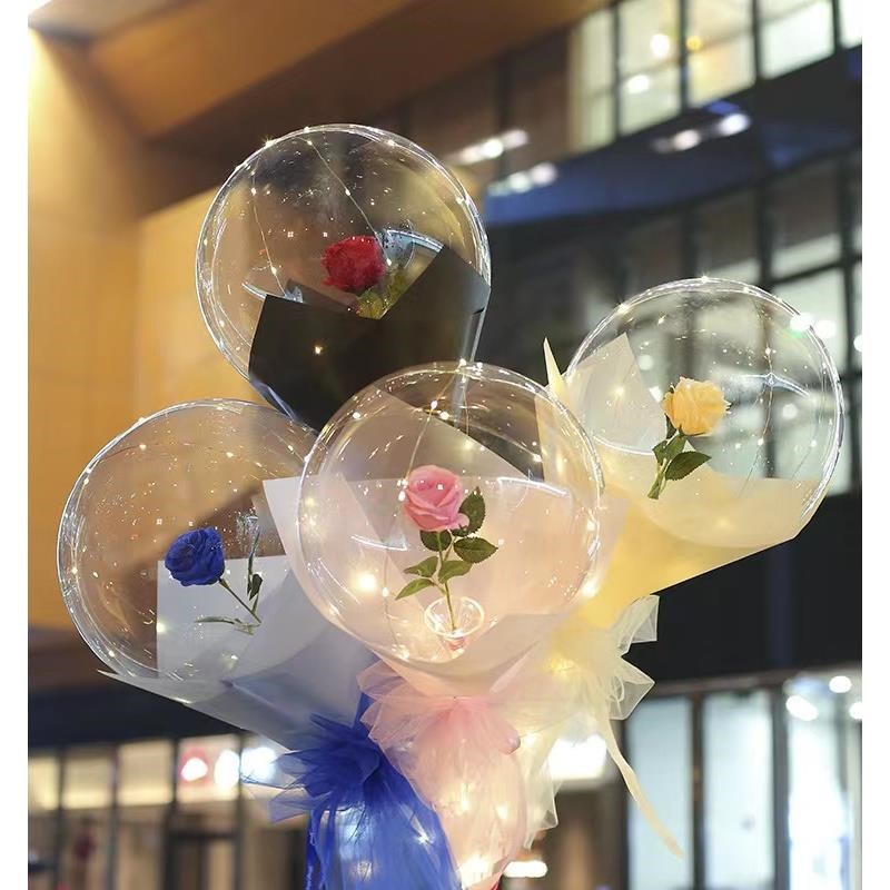 网红玫瑰花波波i球情人节发光带灯气球夜光花束材料包地推摆摊爆
