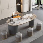 1.6 1.2 1.4 1.8米轻奢岩板茶桌茶几家用公弧型茶台阳台泡茶桌