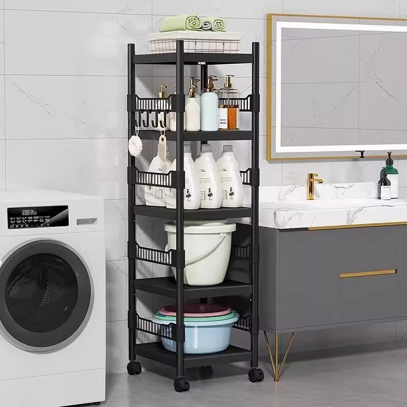 卫生间置物架落地式浴室洗漱用品储物H架子厕所夹缝多层脸盆收纳