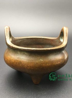 古韵铜器经典仿古双耳纯铜宣德三足炉家居摆件茶道香道铜香炉摆饰