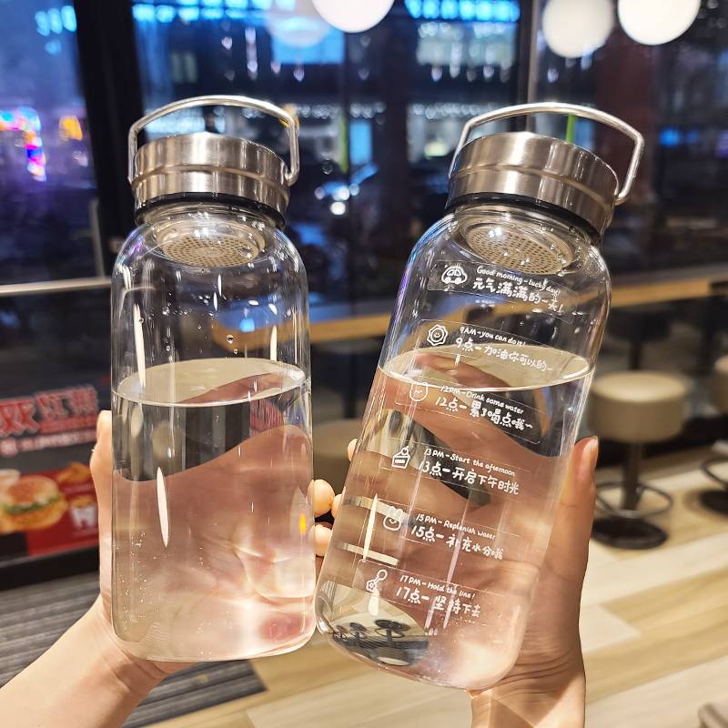 可爱透明大容量玻璃杯1000ml便携F水杯女夏季运动男超大水壶耐高