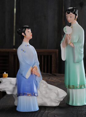 陶瓷人物古典美女家居工艺品 彩瓷仕女玄关瓷器摆件