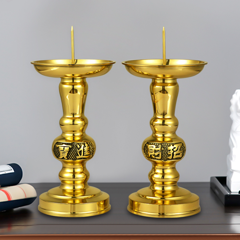 铜烛台纯铜一对中式酥q油灯座铜蜡烛台供佛家用佛前供奉佛具摆件