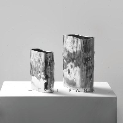 一匚银色陶瓷花器扁口创意家居售楼处样板间卧室餐桌玄关花瓶摆件,家居饰品,花瓶,淘宝优惠券,粉丝福利购,淘宝优惠卷