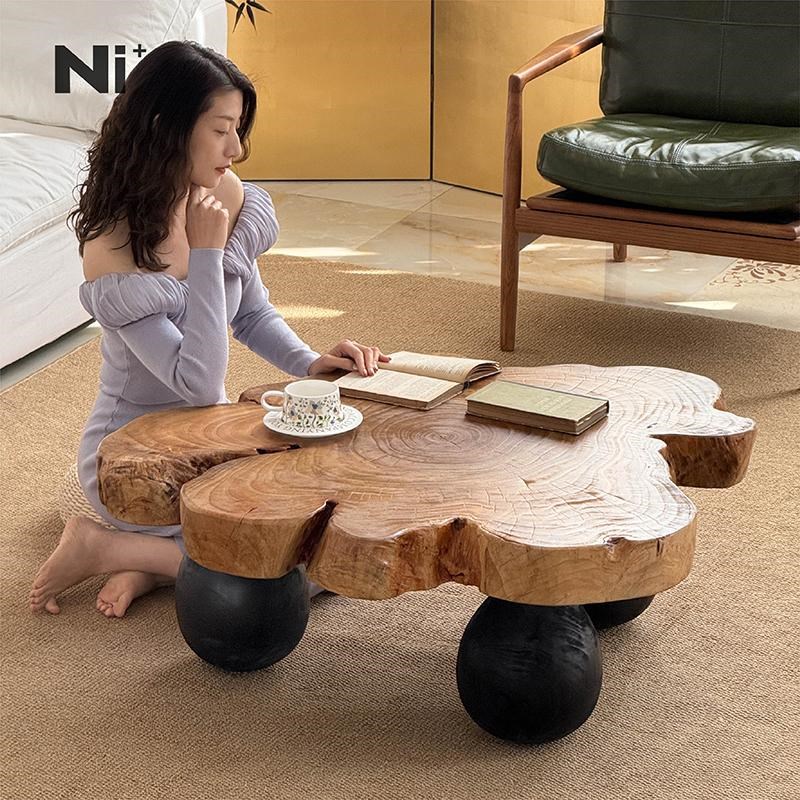 Ni尼家侘寂风实木茶几异t型中古风客厅桌家用民宿原木茶台沙发边