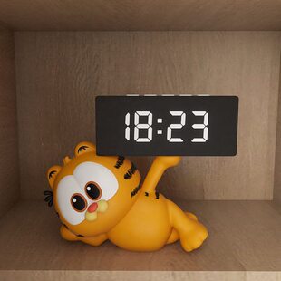 2025新款免打孔加菲猫电子时钟书桌摆件学生专用智能时钟电子显示