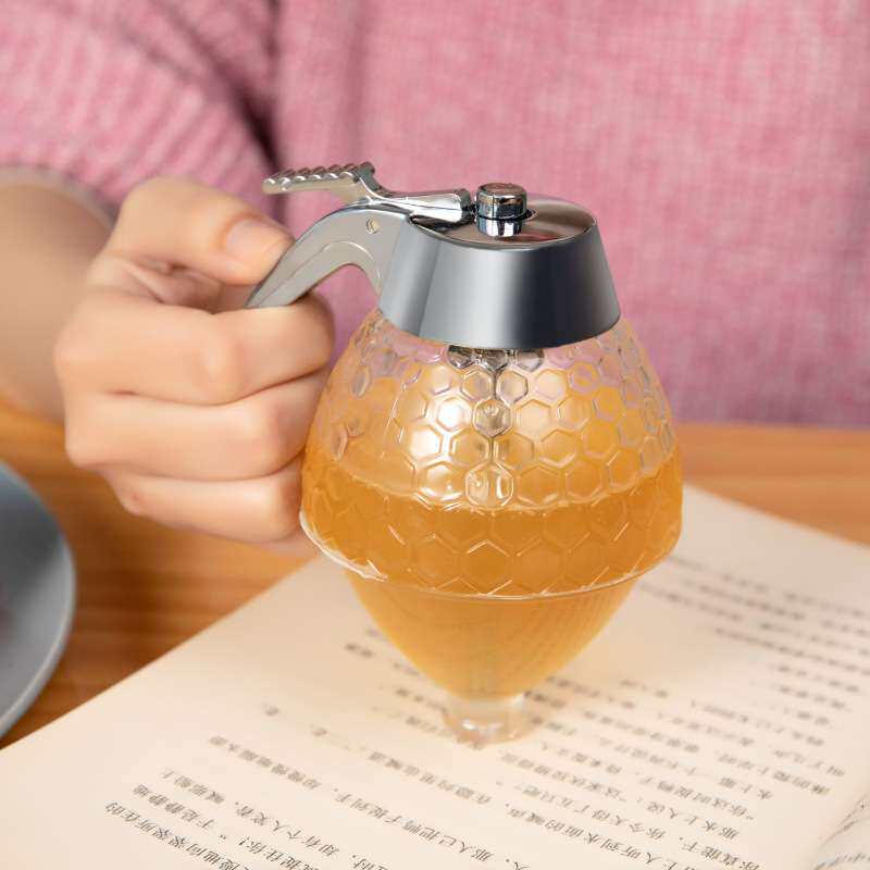 方便倒挤压瓶送礼尖嘴蜂蜜瓶按压式漏壶储存密封Y^日式蜂蜜罐玻璃