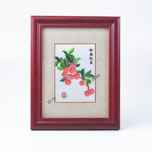 包邮 广绣 粤绣 手工刺绣广府岭南文化广州特色礼品摆件-岭南红荔