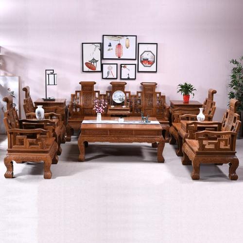 红木家具鸡翅木卷书沙发酒店客厅复古仿古中式实木沙发组合全实木