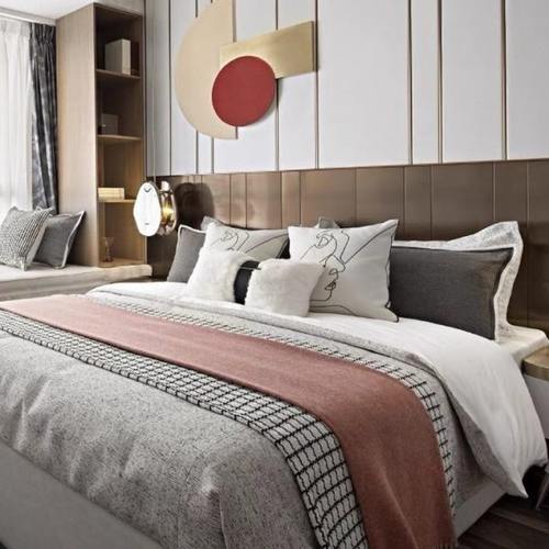 橙色系样板房床品套件新房主人房11件套