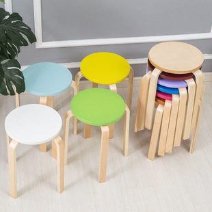 北欧风格圆凳可叠放餐凳实木彩色小圆凳实木凳圆板凳化妆凳包邮