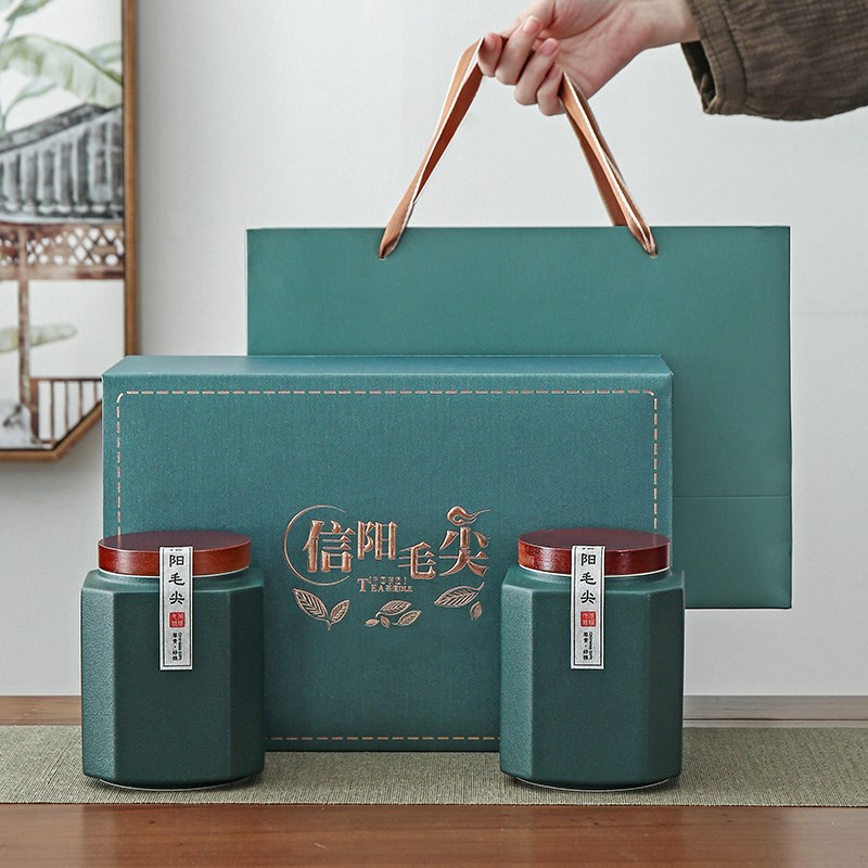 高端绿茶信阳毛尖礼盒空盒半斤z装陶瓷高档茶叶罐包装盒空礼盒定