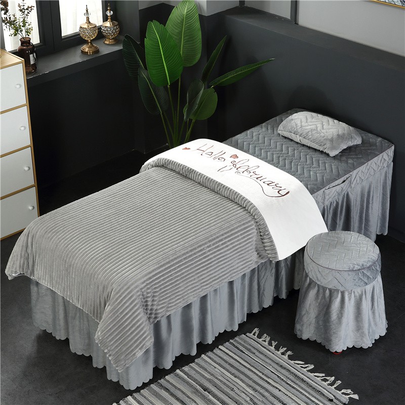 四季通用金丝绒h水晶绒美容床四件套高档珊瑚绒美容院保暖按摩床