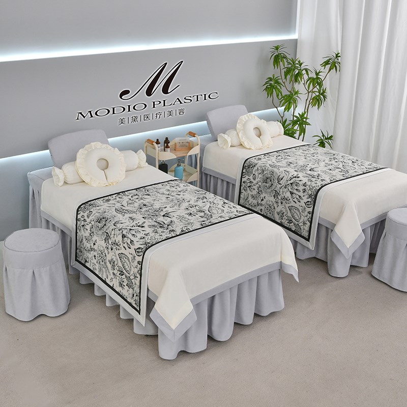 简约纯色欧式美容院床罩床单四件套全棉小清新理疗V按摩床被罩包