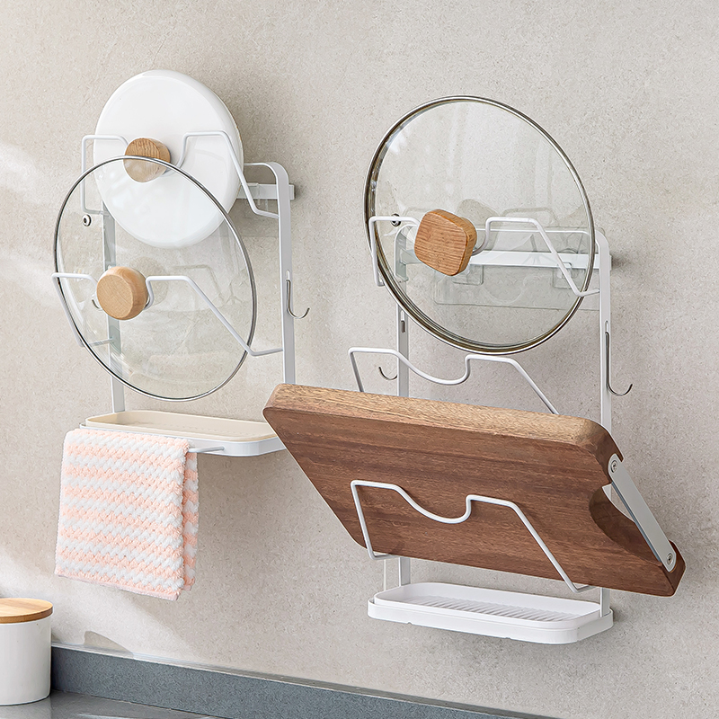 锅盖架壁挂放锅盖神器免打孔厨房多功能L置物架切菜板收纳放置器