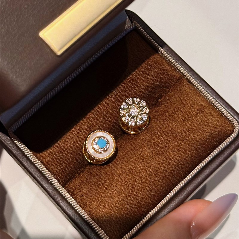 蜜蜂妈手作 绿i松石星芒双面耳钉女生覆古高级感精致个性日常耳饰