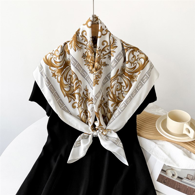 90cmb方巾花卉拼接设计复古潮流高级感 丝巾围脖轻盈透气柔软披肩