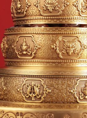 黄铜曼扎盘古法托修盘10cm火鸟裙边八吉祥曼茶罗七珍宝曼达盘基盘