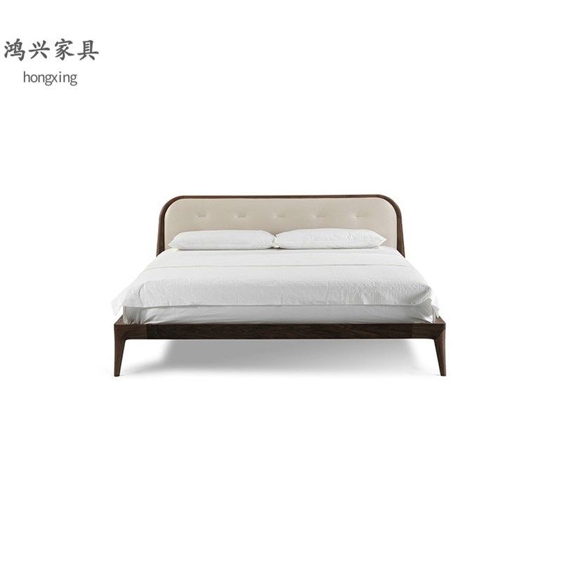 传世实木床黑胡i桃木婚床真皮床简约现代主卧双人床实木框架结构