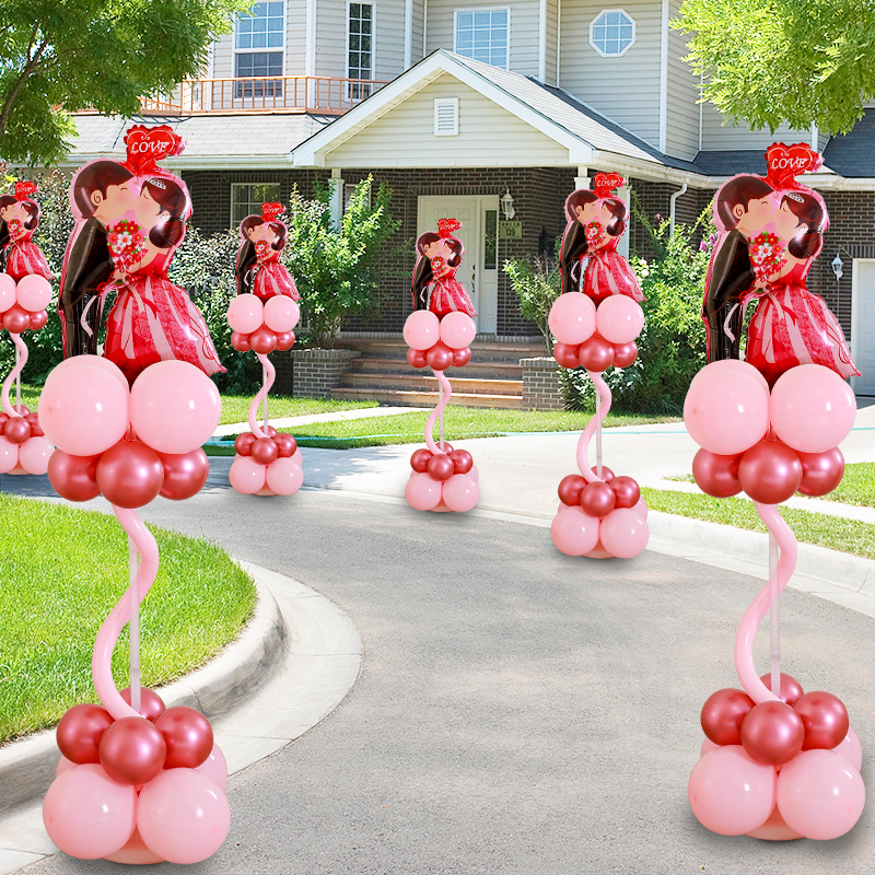 婚房布置订婚结婚气球立柱支架落地路引农村放路边门Z口装饰迎宾