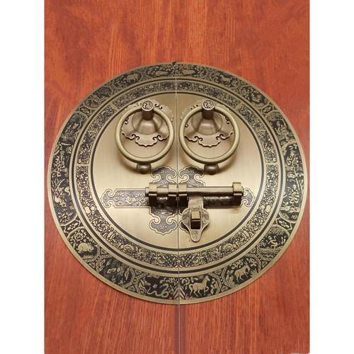 仿古大门拉手中式纯铜门环复古圆形拉环老式门栓插销木门门锁配件