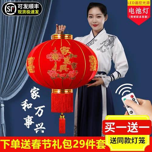 2025新款过年大红植绒灯笼一对春节大门口阳台装挂饰中国风吊宫灯