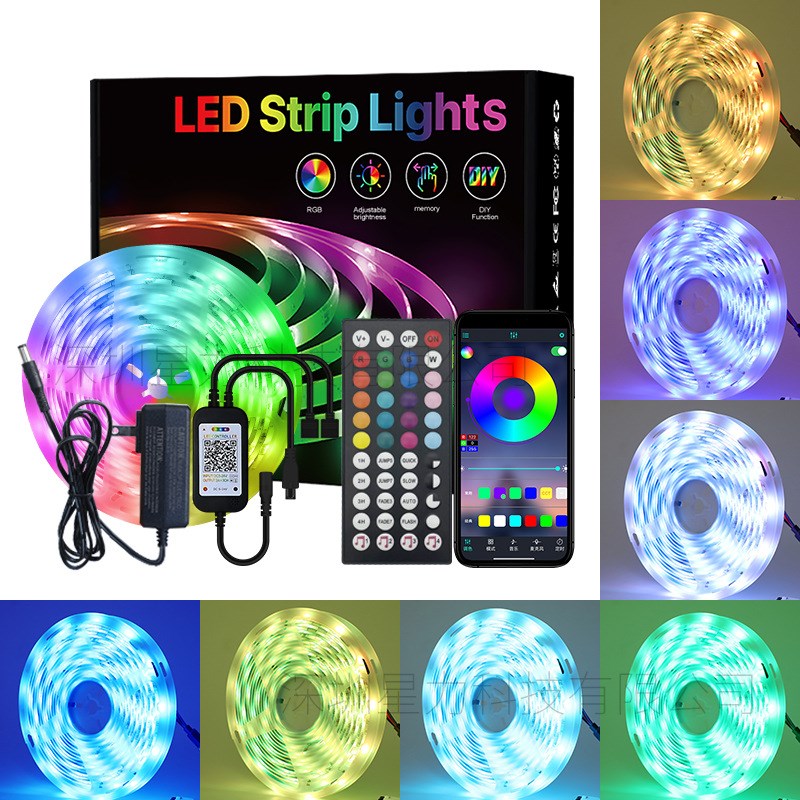 跨境5050rgb灯带套装12V蓝牙APP七彩柔性氛围背胶粘灯带leWd ligh