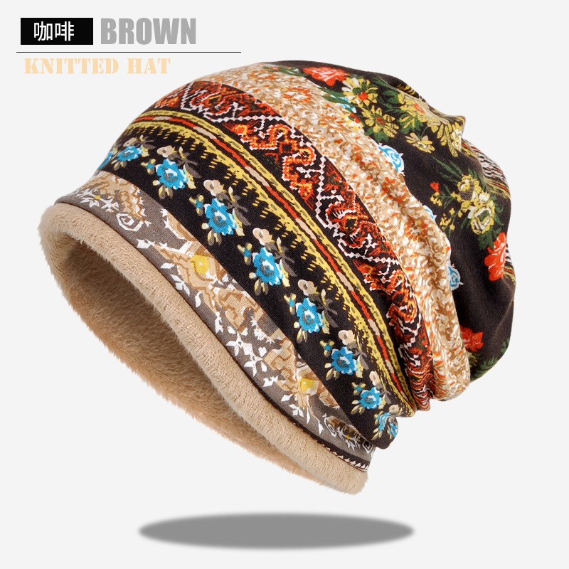 2020帽子秋冬套头帽q时尚加绒围脖帽防风护耳保暖帽印花图案堆堆