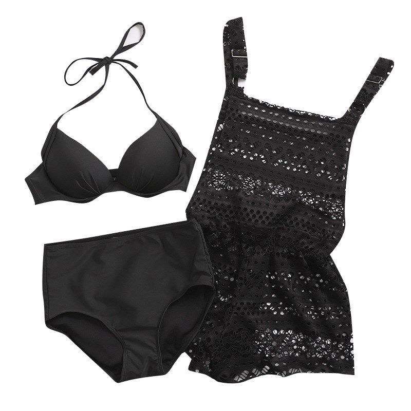 2019韩版性感比基尼三件套泳衣 女钢托高腰三O角分体 泳装蕾丝小