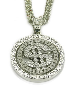 欧美爆款嘻哈个性潮牌项链 镶钻美元转动K吊坠项饰 夜店泡吧配饰