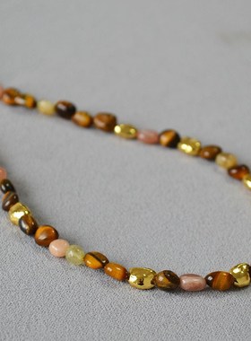 秋冬新款欧美小众设计复古文艺美拉德G虎眼石串珠个性时尚气质项