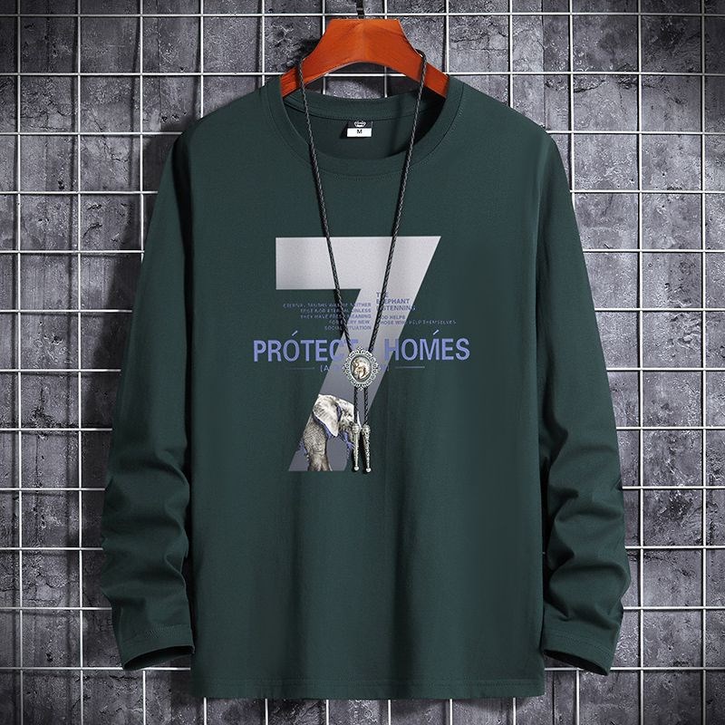 春秋男士长袖圆领t恤男装宽松潮流秋衣L加肥加大码上衣打底衫t