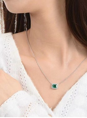 珠宝c 2023新款S925银项链复古坠子仿真祖母绿切割6*8夏日款