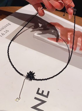 韩版精致简约时尚百搭串珠水晶花球项F链锁骨链小众设计ins风颈链