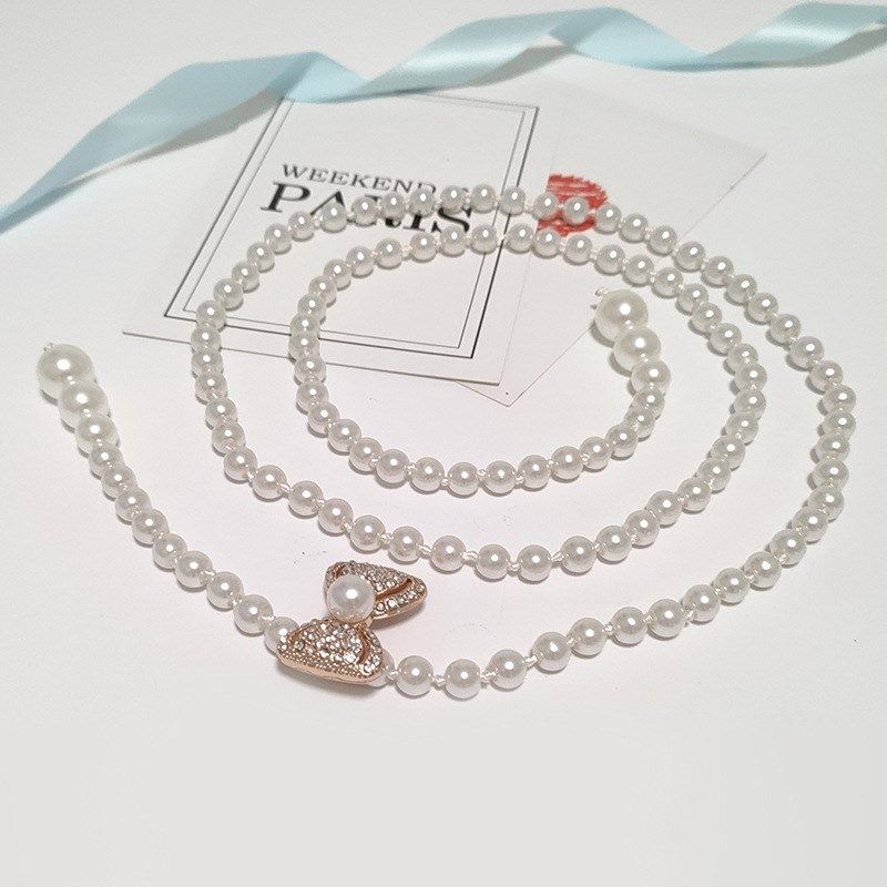 韩版珍珠腰链女士腰带时尚连衣y裙子装饰水钻串珠腰封优雅百搭女